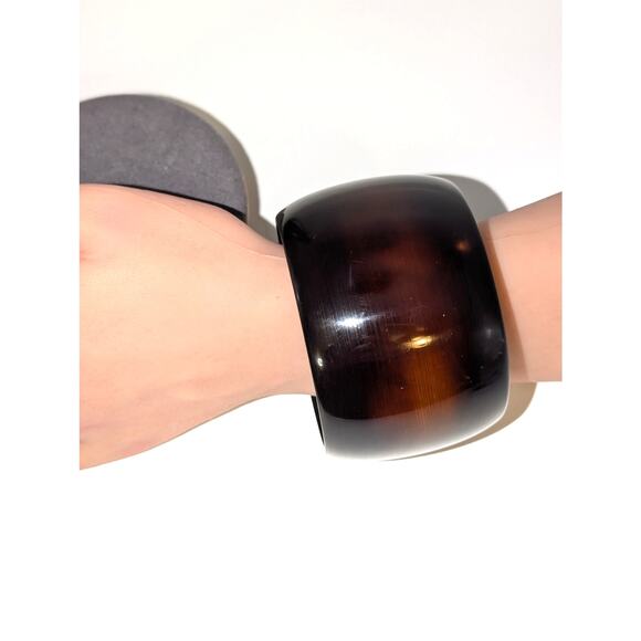 Vintage Cognac Stripe Simichrome Tested Heavy Wide Bangle Bracelet 88.27g - Picture 3 of 10